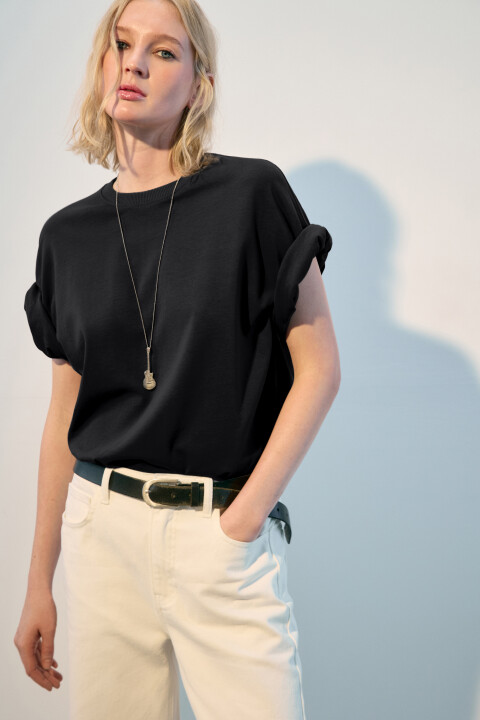 

Футболка oversize из плотного хлопка, Черный, Футболка oversize из плотного хлопка