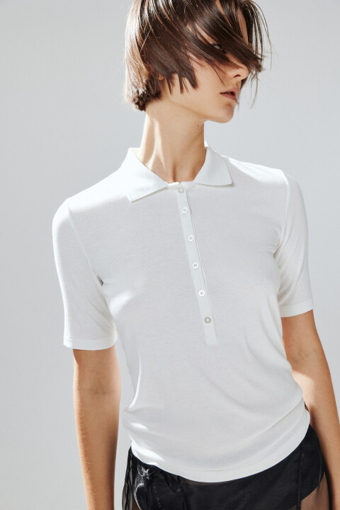 

Футболка-поло вискозная, Молочный, Футболка-поло вискозная