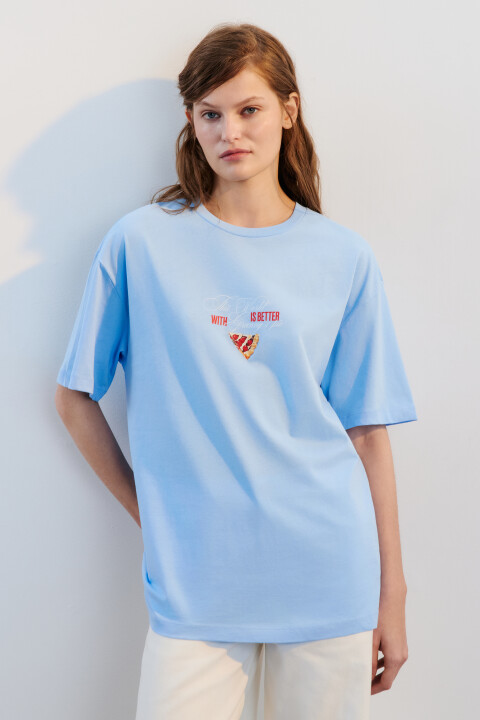 

Футболка хлопковая с принтом, Голубой, Футболка хлопковая с принтом