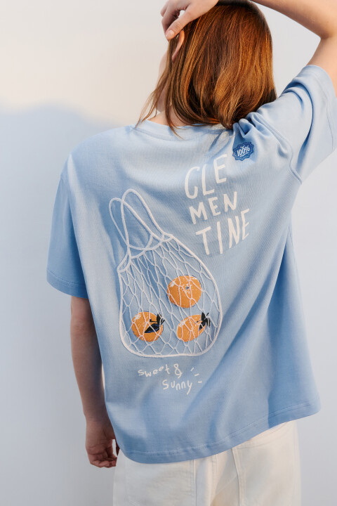 

Футболка хлопковая с принтом, Голубой, Футболка хлопковая с принтом