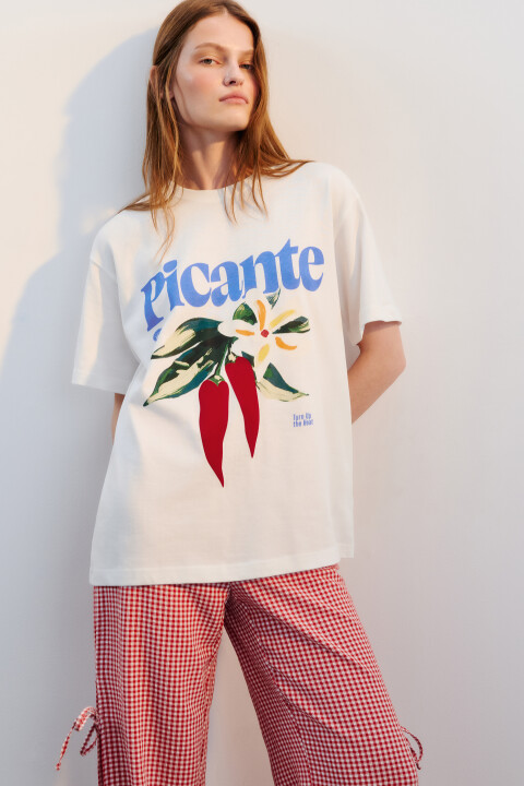 

Футболка хлопковая с принтом, Белый, Футболка хлопковая с принтом