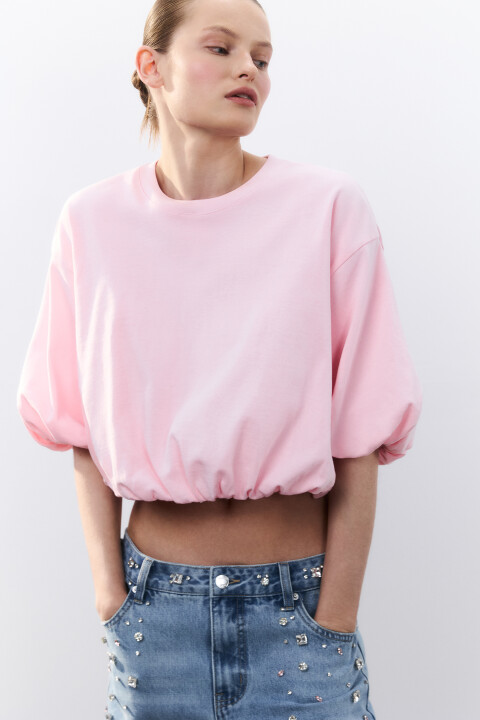 

Футболка-топ с пышными рукавами, Розовый, Футболка-топ с пышными рукавами