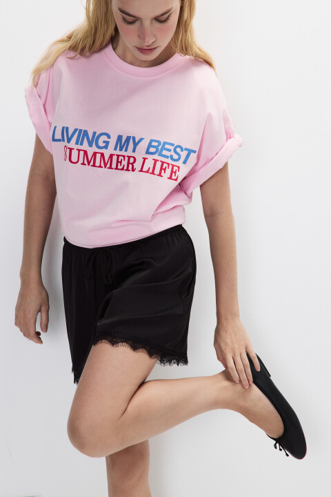 

Футболка oversize с принтом-надписью, Розовый, Футболка oversize с принтом-надписью