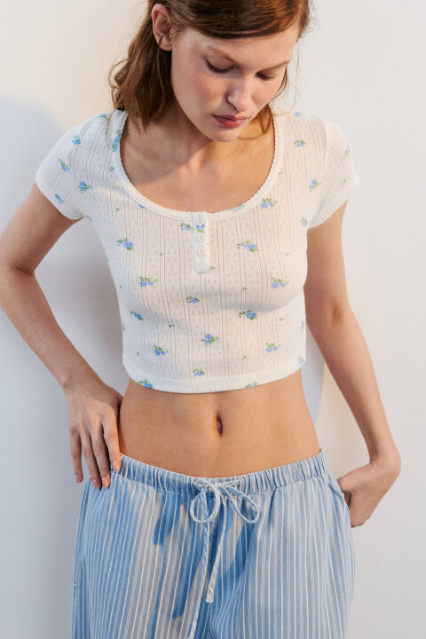 

Футболка-топ с вырезом на пуговицах, Белый, Футболка-топ с вырезом на пуговицах