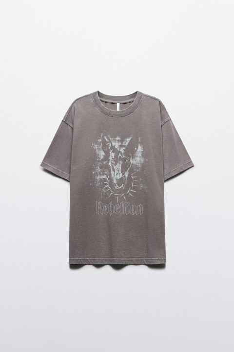 

Футболка с вареным эффектом и принтом, Коричневый, Футболка с вареным эффектом и принтом