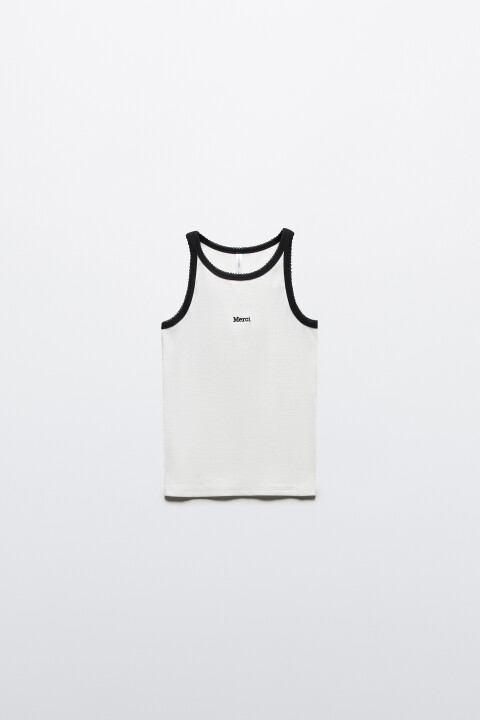 

Майка в рубчик с кружевом и вышивкой, Белый, Майка в рубчик с кружевом и вышивкой