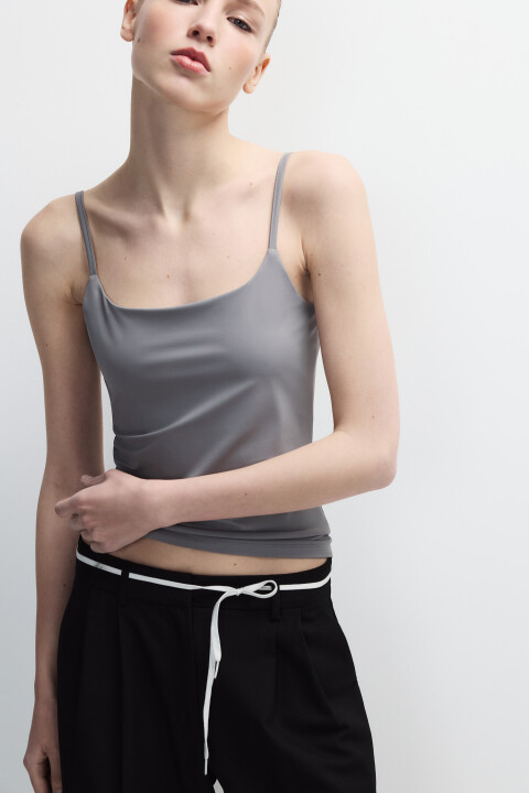 

Майка гладкая на тонких бретельках, Серый, Майка гладкая на тонких бретельках