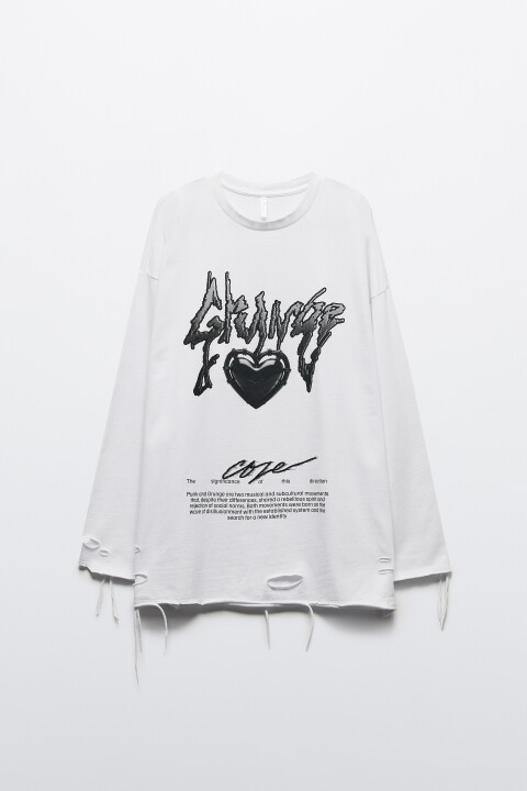 Лонгслив oversize рваный с принтом