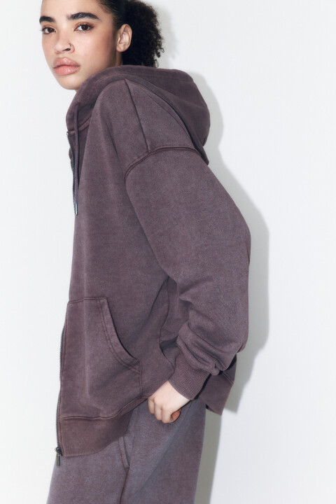 

Худи-зипка из футера с вареным эффектом, Коричневый, Худи-зипка из футера с вареным эффектом