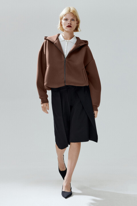 

Худи на молнии из неопрена с капюшоном, Коричневый, Худи на молнии из неопрена с капюшоном