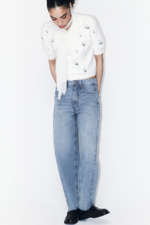 

Джинсы barrel fit с открытыми срезами, Голубой, Джинсы barrel fit с открытыми срезами