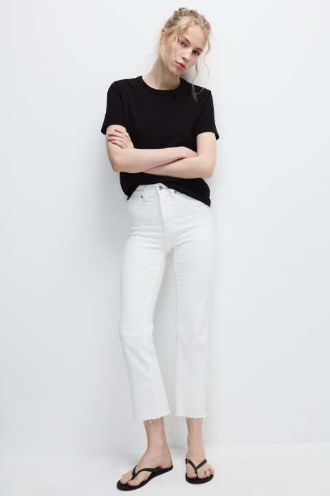 

Джинсы клеш укороченные с открытыми срезами, Белый, Джинсы клеш укороченные с открытыми срезами