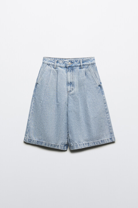 

Шорты джинсовые со складками на поясе, Голубой, Шорты джинсовые со складками на поясе