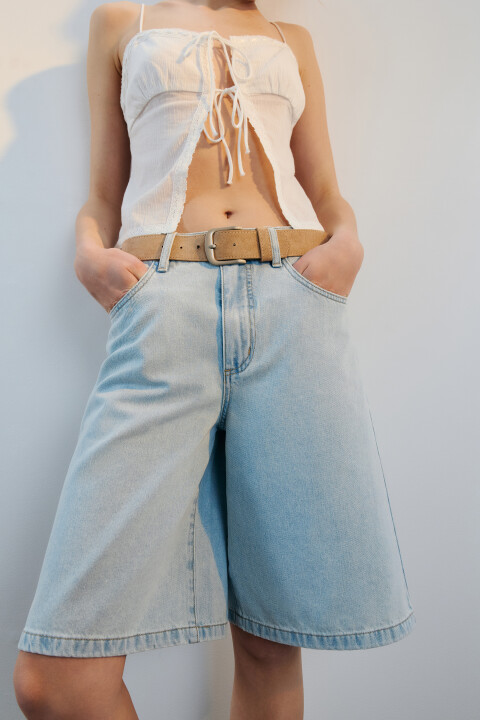 

Шорты-бермуды джинсовые с ремнем, Голубой, Шорты-бермуды джинсовые с ремнем