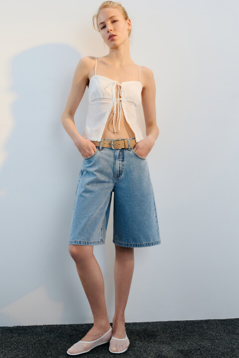 

Шорты-бермуды джинсовые с ремнем, Голубой, Шорты-бермуды джинсовые с ремнем