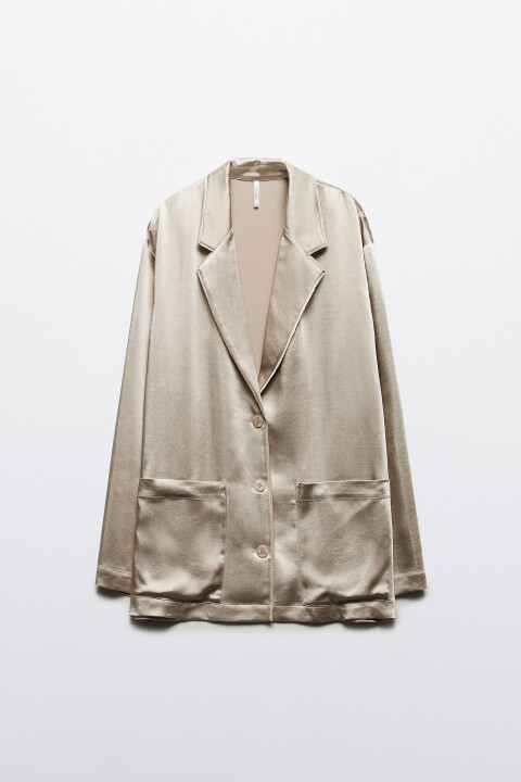 

Жакет oversize из атласной ткани, Бежевый, Жакет oversize из атласной ткани