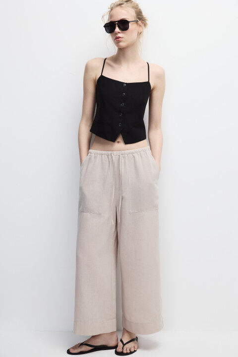 

Брюки широкие с накладными карманами, Бежевый, Брюки широкие с накладными карманами