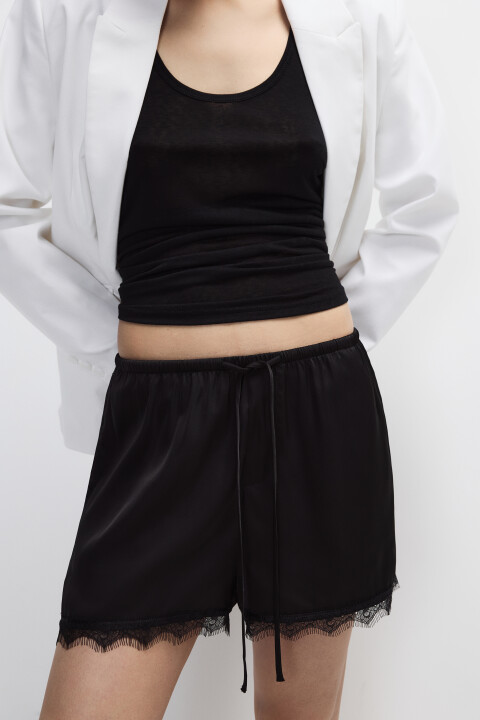 

Шорты атласные с кружевом, Розовый, Шорты атласные с кружевом