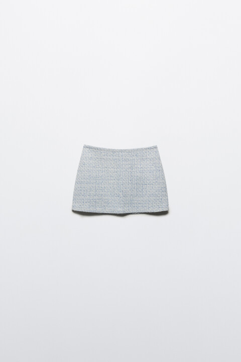 

Юбка мини твидовая с высокой посадкой, Голубой, Юбка мини твидовая с высокой посадкой