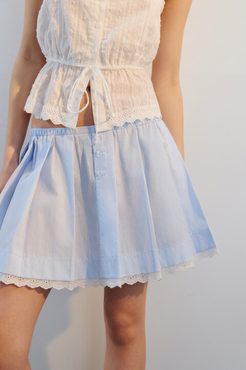 

Юбка хлопковая плиссированная с кружевом, Голубой, Юбка хлопковая плиссированная с кружевом