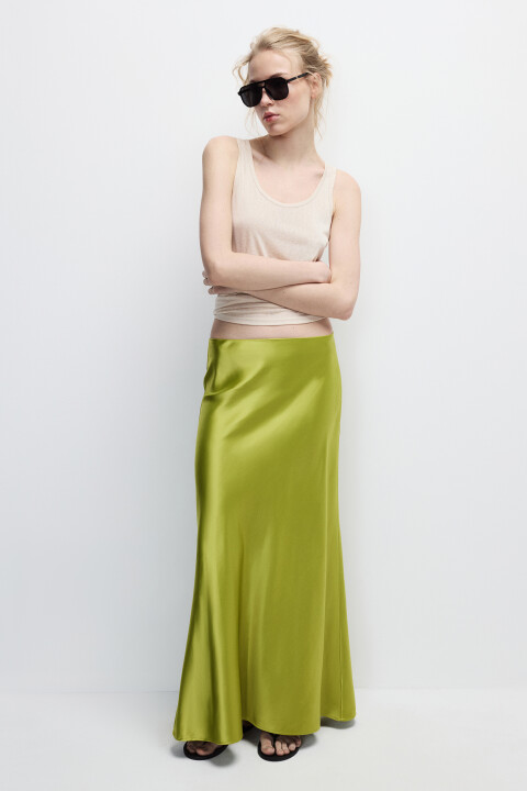 

Юбка-годе макси атласная, Зеленый, Юбка-годе макси атласная