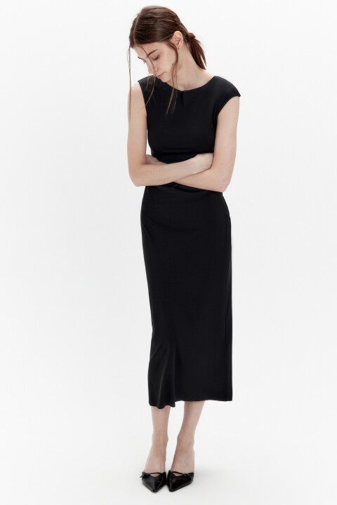 

Платье-футляр миди трикотажное, Черный, Платье-футляр миди трикотажное