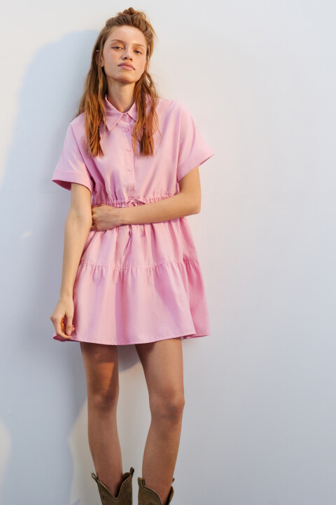 

Платье-рубашка мини с короткими рукавами, Розовый, Платье-рубашка мини с короткими рукавами