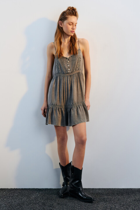 

Сарафан мини вискозный с вареным эффектом, Серый, Сарафан мини вискозный с вареным эффектом