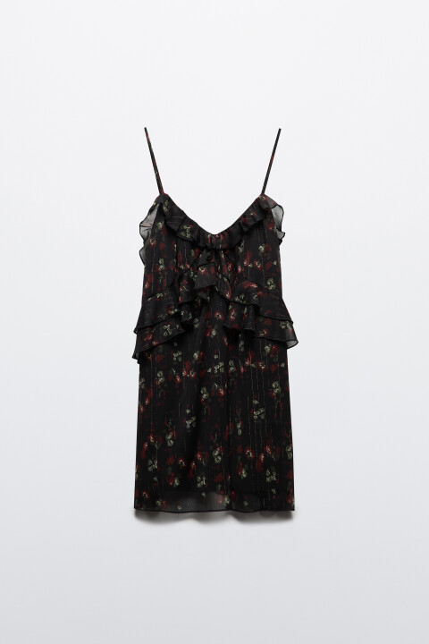 

Платье мини на бретельках с воланами, Черный, Платье мини на бретельках с воланами