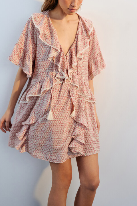 

Платье мини свободное с воланами, Бордовый, Платье мини свободное с воланами