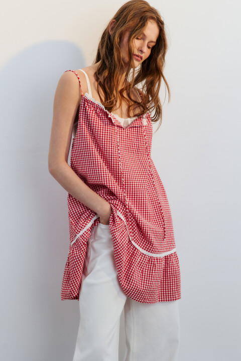 

Сарафан мини хлопковый в клетку, Красный, Сарафан мини хлопковый в клетку