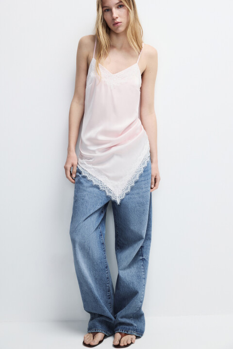 

Платье мини атласное с кружевом, Розовый, Платье мини атласное с кружевом