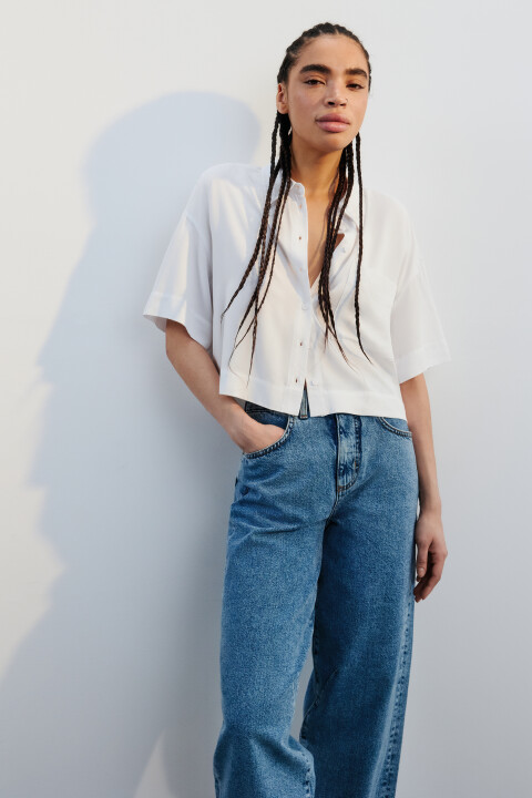 

Рубашка укороченная из вискозы, Белый, Рубашка укороченная из вискозы