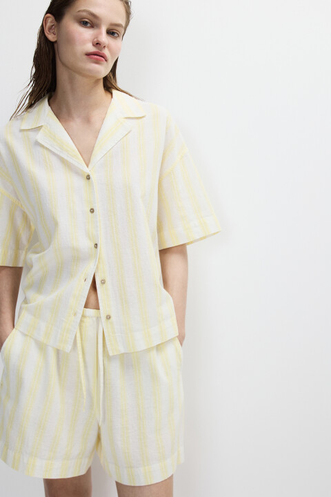 

Рубашка в полоску из хлопка и льна, Белый, Рубашка в полоску из хлопка и льна