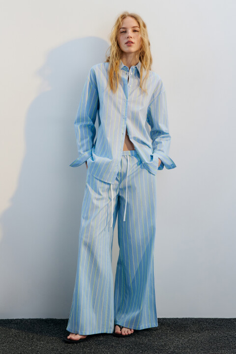 

Рубашка oversize хлопковая в полоску, Голубой, Рубашка oversize хлопковая в полоску