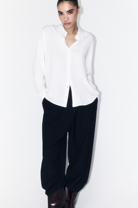 

Блузка-рубашка полуприталенная из вискозы, Белый, Блузка-рубашка полуприталенная из вискозы