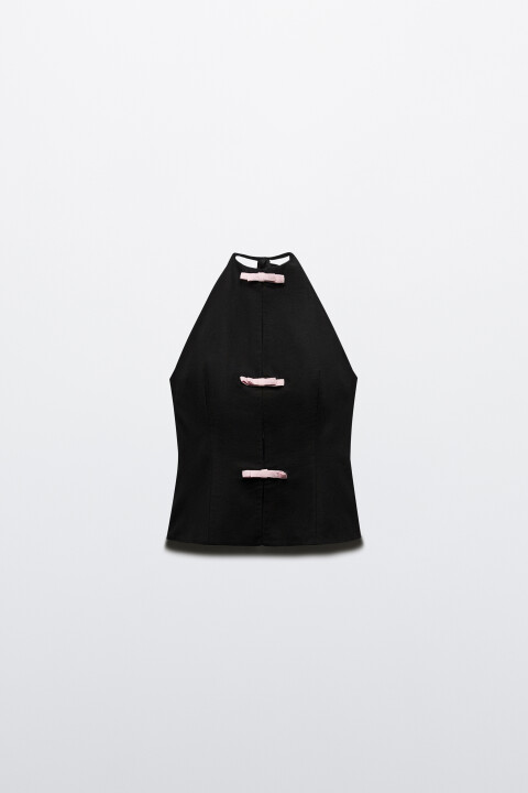 

Топ с завязками на шее и бантиками, Черный, Топ с завязками на шее и бантиками