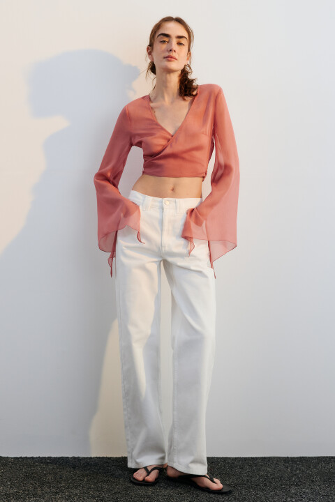 

Блузка шифоновая на завязках с оборками, Красный, Блузка шифоновая на завязках с оборками