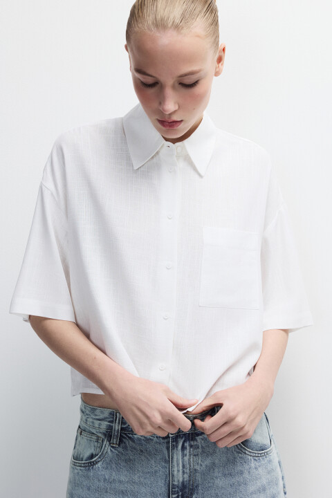 блузка женская befree Рубашка укороченная из вискозы со льном