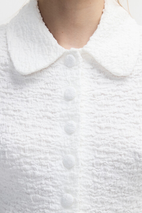 

Блузка облегающая ажурная на пуговицах, Белый, Блузка облегающая ажурная на пуговицах