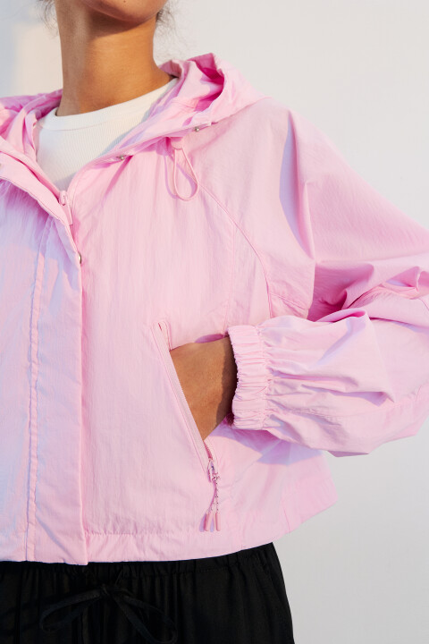 

Куртка-ветровка свободная с капюшоном, Розовый, Куртка-ветровка свободная с капюшоном