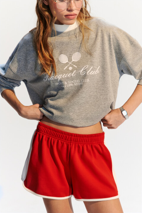 

Свитшот oversize трикотажный с принтом, Серый, Свитшот oversize трикотажный с принтом