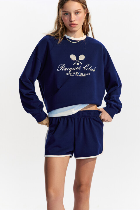 

Свитшот oversize трикотажный с принтом, Синий, Свитшот oversize трикотажный с принтом