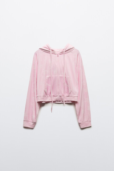 

Худи-зипка велюровая с принтом, Розовый, Худи-зипка велюровая с принтом