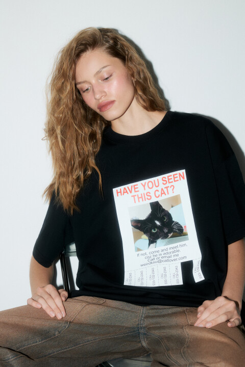 

Футболка oversize хлопковая с принтом, Черный, Футболка oversize хлопковая с принтом