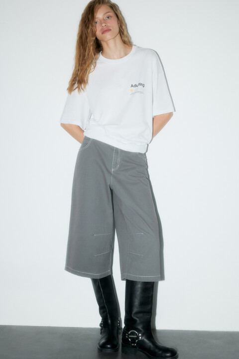 

Футболка оверсайз хлопковая с принтом, Белый, Футболка оверсайз хлопковая с принтом