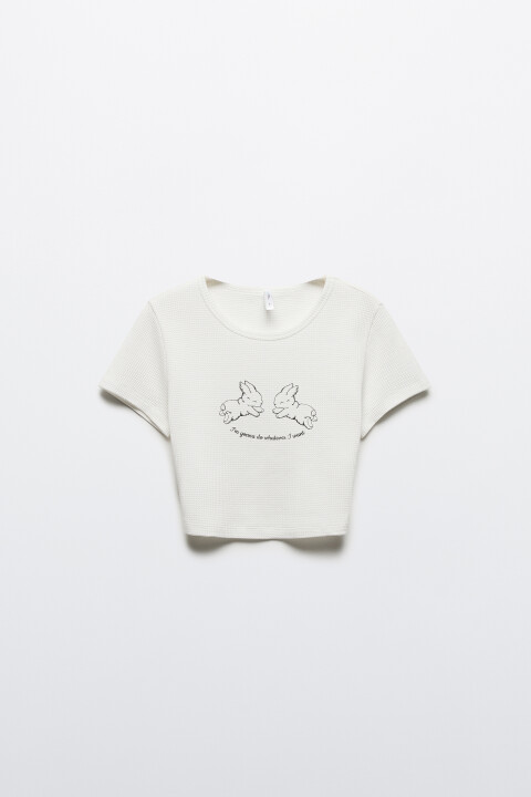 

Футболка-топ трикотажная с принтом, Молочный, Футболка-топ трикотажная с принтом