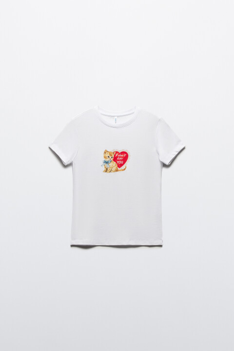 

Футболка-топ хлопковая с принтом, Белый, Футболка-топ хлопковая с принтом