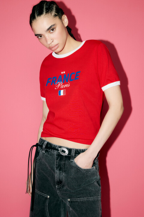 

Футболка хлопковая с принтом-надписью, Красный, Футболка хлопковая с принтом-надписью