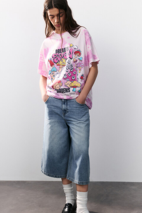 

Футболка с эффектом тай-дай и принтом, Розовый, Футболка с эффектом тай-дай и принтом